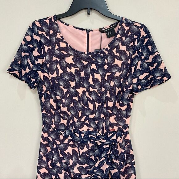 Armani Exchange Floral Dress Pink & Navy Short Sleeve Sheath Sz 4 NWT - Picture 3 of 9